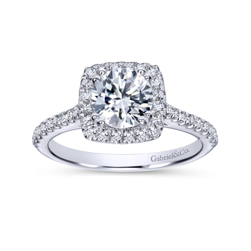 18K White Gold Cushion Halo Round Diamond Engagement Ring