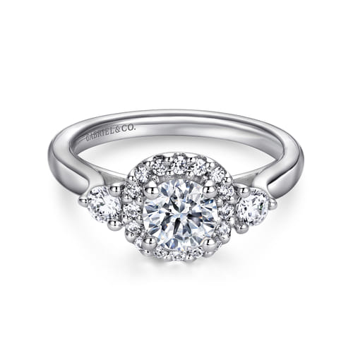 18K White Gold Cushion Halo Round Diamond Engagement Ring