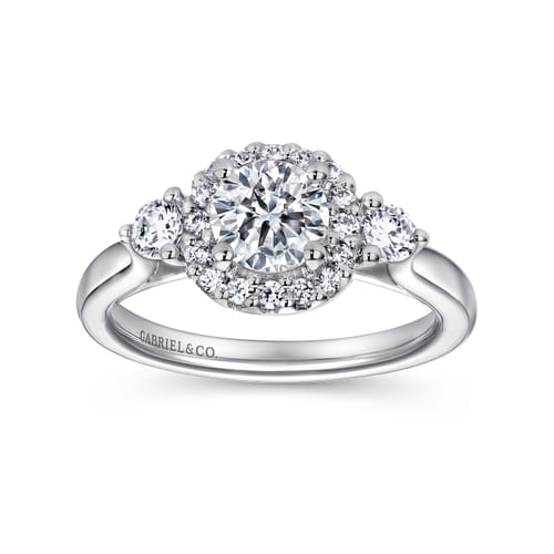 18K White Gold Cushion Halo Round Diamond Engagement Ring