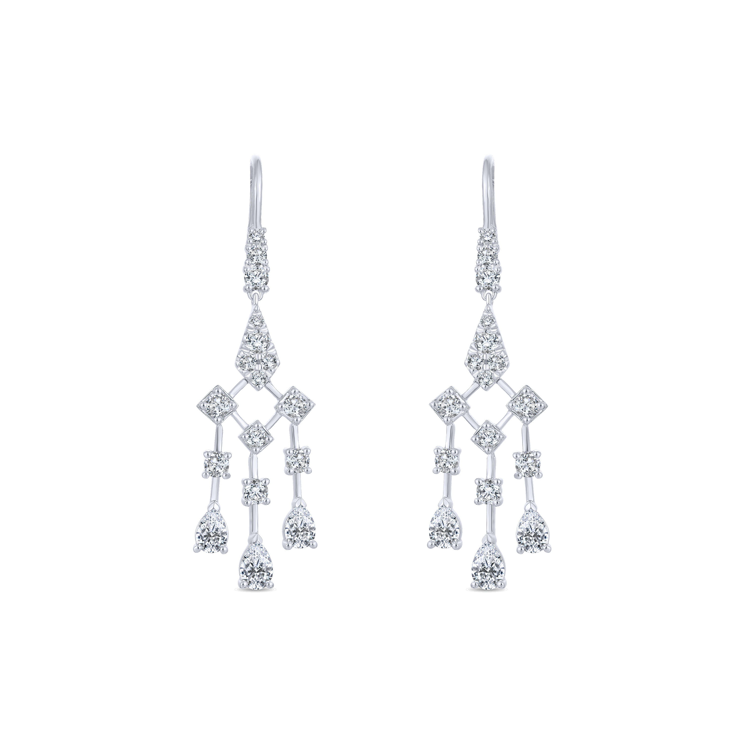 18K White Gold Delicate Diamond Chandelier Earrings