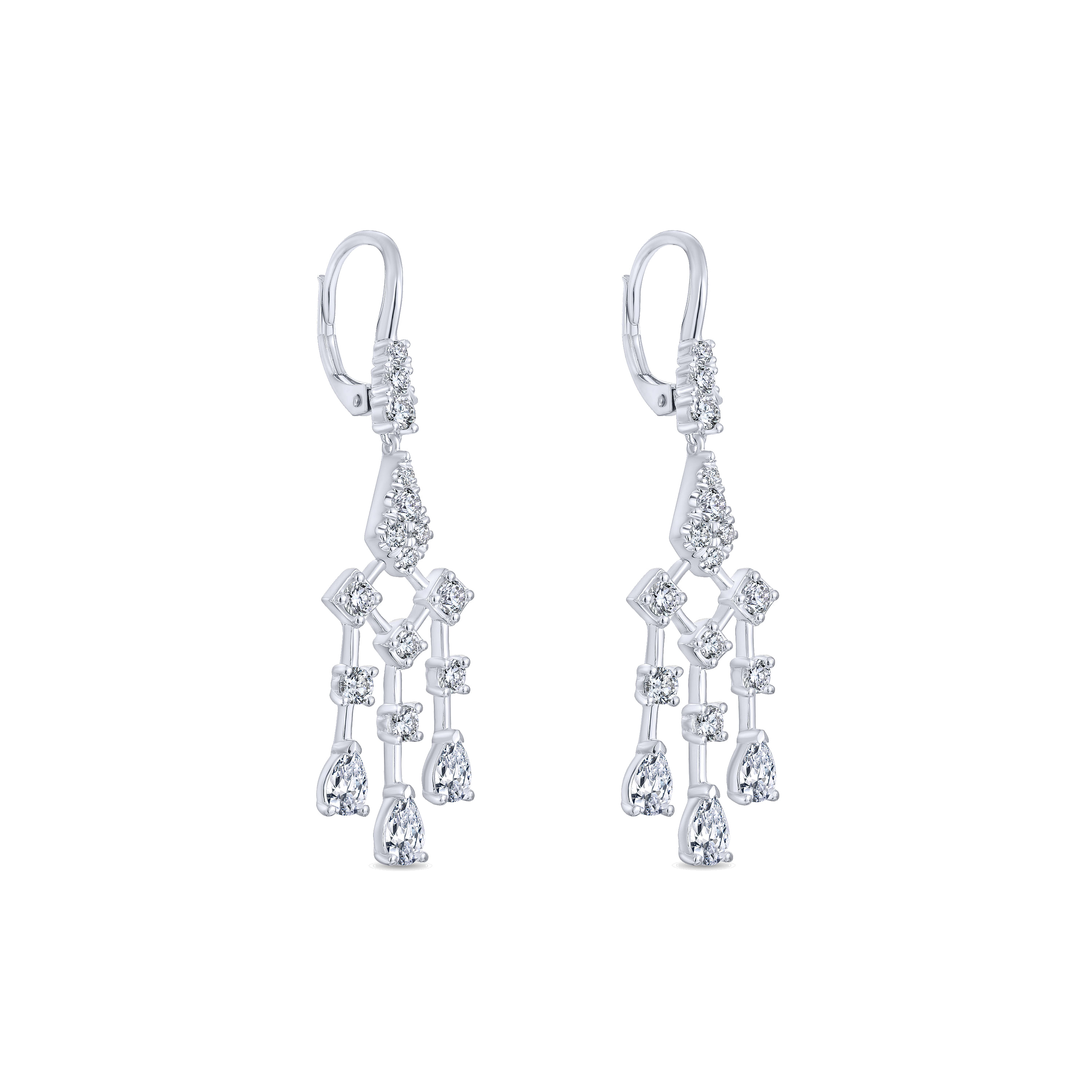 18K White Gold Delicate Diamond Chandelier Earrings
