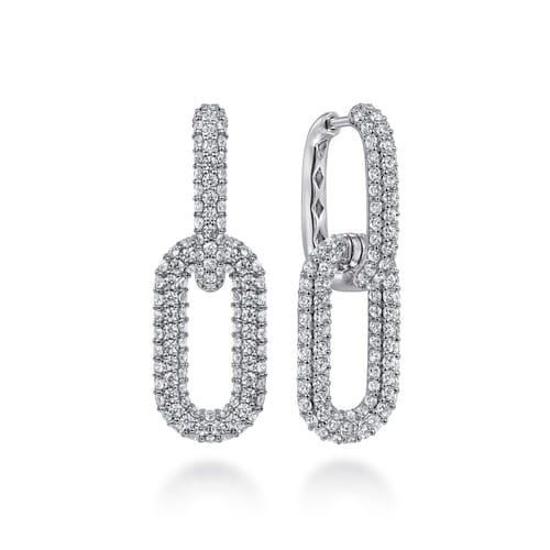 18K White Gold Diamon Pavé Link Drop Earrings