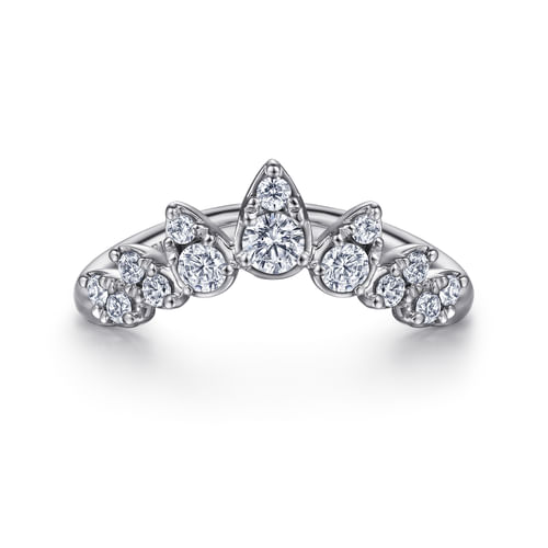 18K White Gold Diamond Burst Curved Ring
