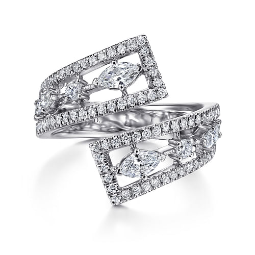 18K White Gold Diamond Bypass Open Ring