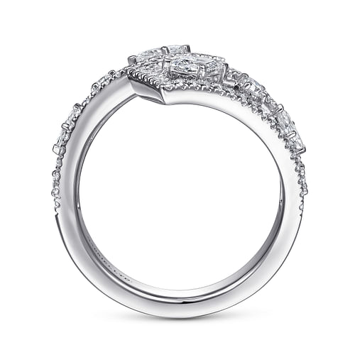 18K White Gold Diamond Bypass Open Ring