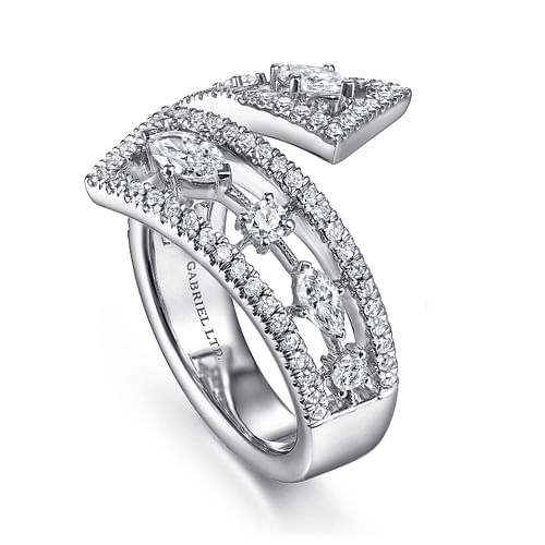 18K White Gold Diamond Bypass Open Ring