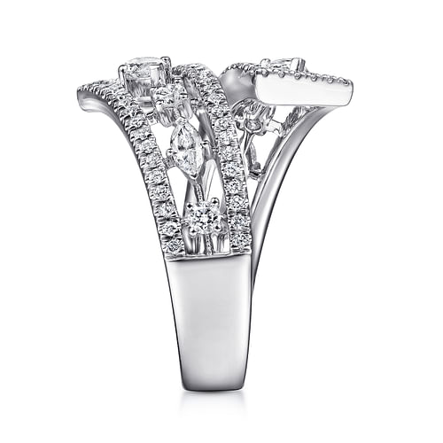 18K White Gold Diamond Bypass Open Ring