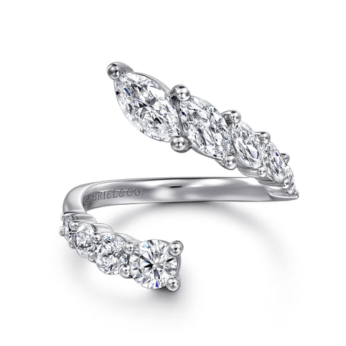 18K White Gold Diamond Bypass Ring
