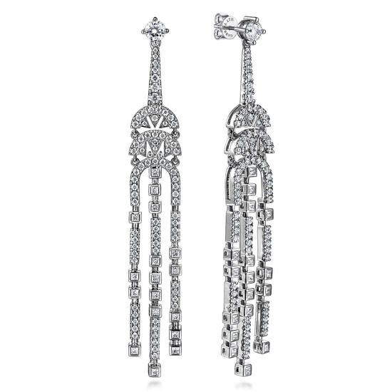Gabriel - 18K White Gold Diamond Chandelier Earrings 