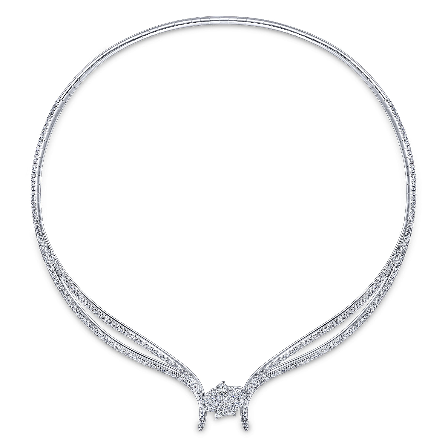 18K White Gold Diamond Choker Necklace with Floral Center