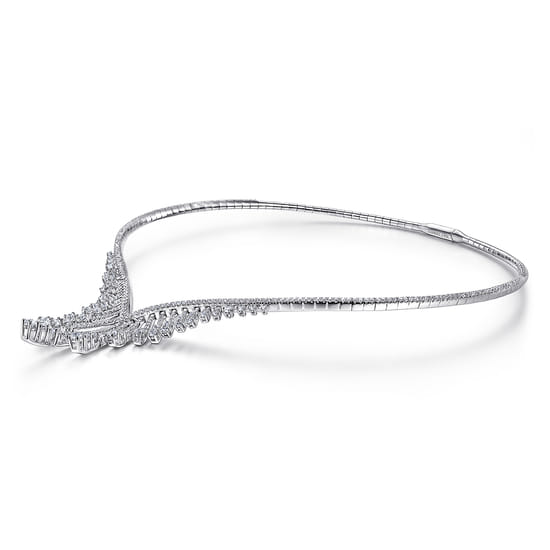 18K White Gold Diamond Choker Necklace angle 2