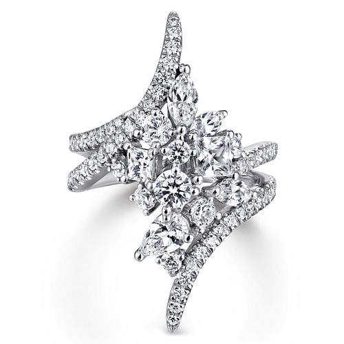 18K White Gold Diamond Cluster Statement Ring