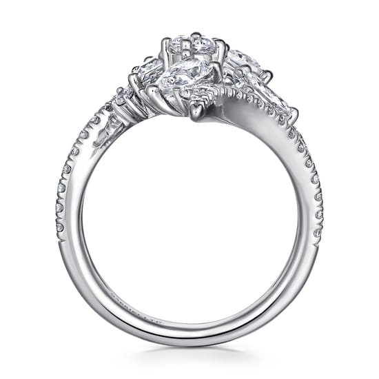 18K White Gold Diamond Cluster Statement Ring angle 2 18K White Gold Diamond Cluster Statement Ring angle 2