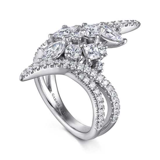18K White Gold Diamond Cluster Statement Ring angle 3 18K White Gold Diamond Cluster Statement Ring angle 3