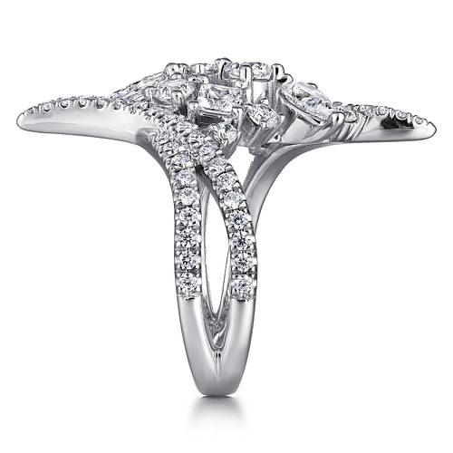 18K White Gold Diamond Cluster Statement Ring