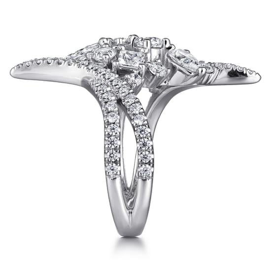 18K White Gold Diamond Cluster Statement Ring angle 4 18K White Gold Diamond Cluster Statement Ring angle 4