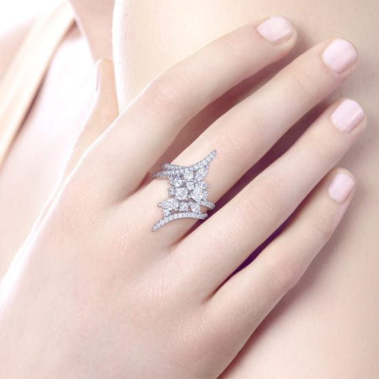18K White Gold Diamond Cluster Statement Ring angle 5 18K White Gold Diamond Cluster Statement Ring angle 5