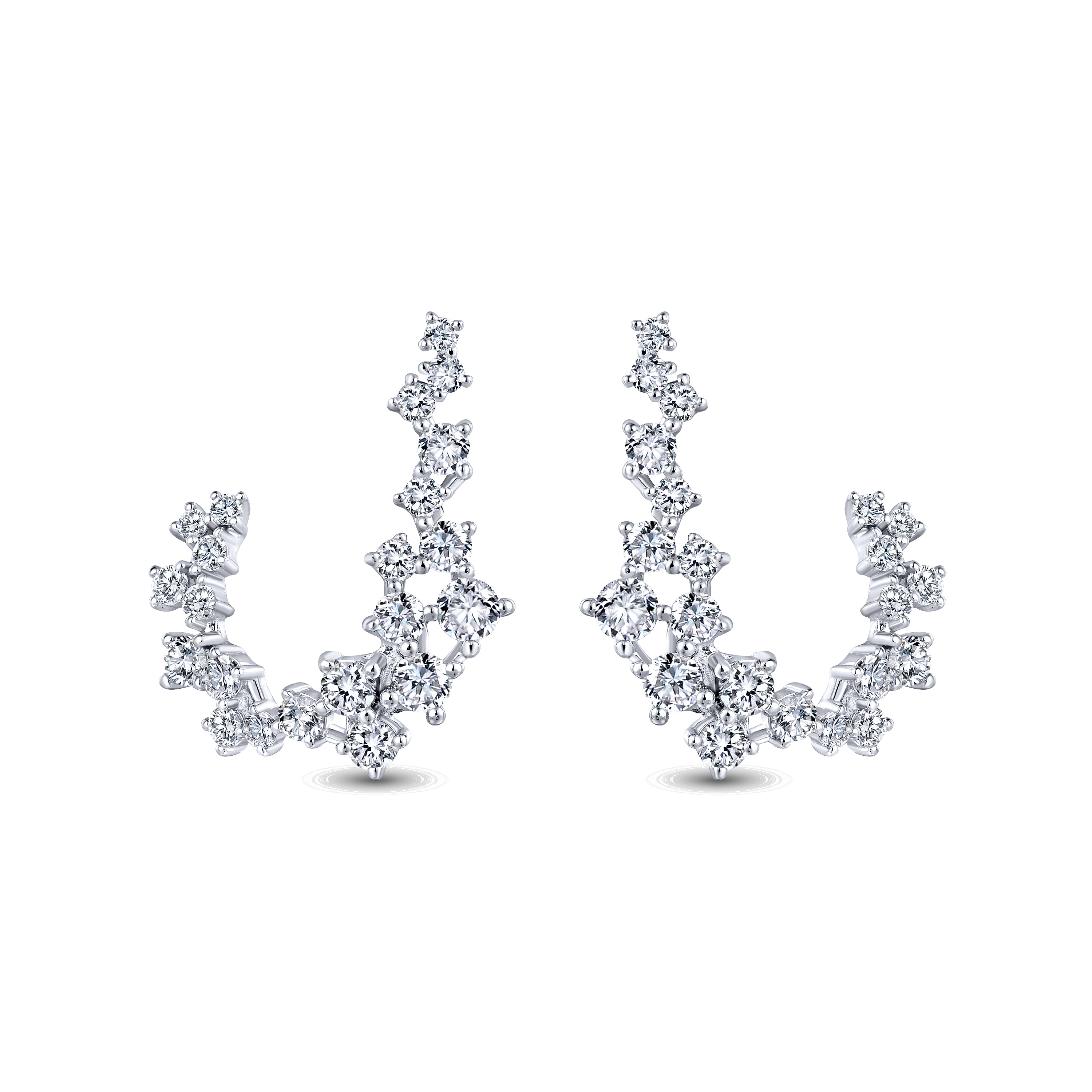 18K White Gold Diamond Constellation Bypass Hoop Earrings