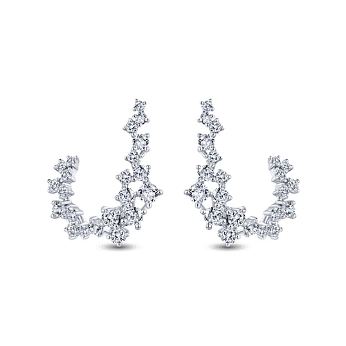 18K White Gold Diamond Constellation Bypass Hoop Earrings