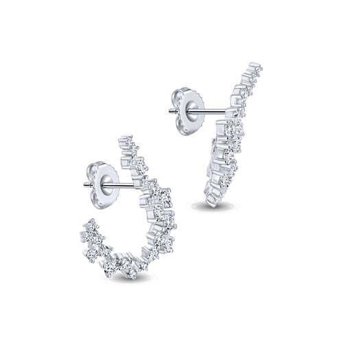 18K White Gold Diamond Constellation Bypass Hoop Earrings