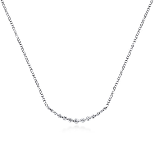 18K White Gold Diamond Curved Bar Necklace