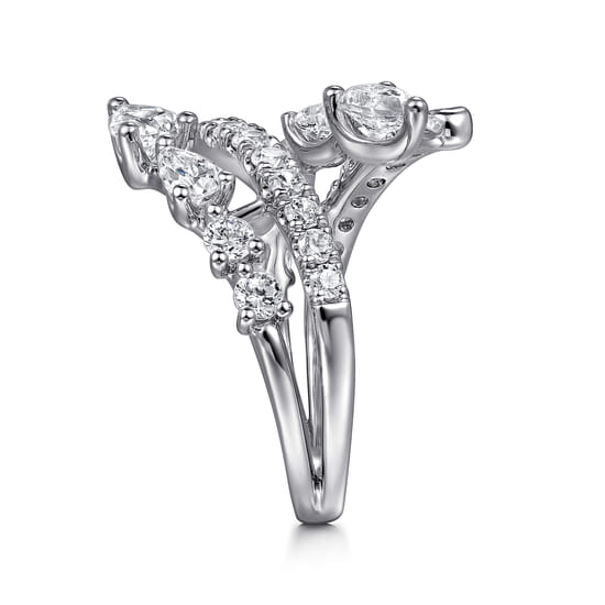 18K White Gold Diamond Double Row Bypass Ladies Ring angle 4 18K White Gold Diamond Double Row Bypass Ladies Ring angle 4