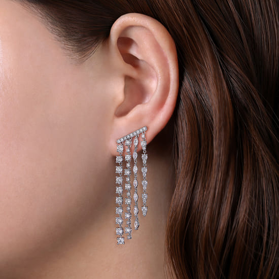 18K White Gold Diamond Drop Earrings angle 2