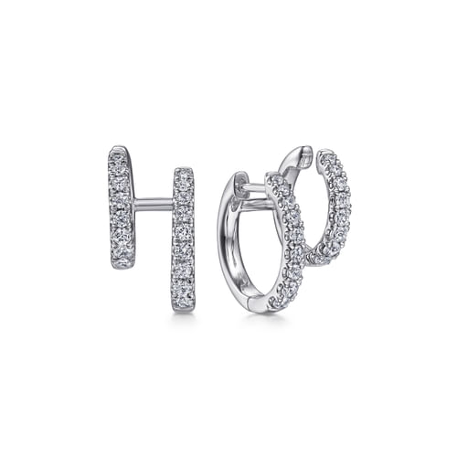 18K White Gold Diamond Easy Stackable  Earrings