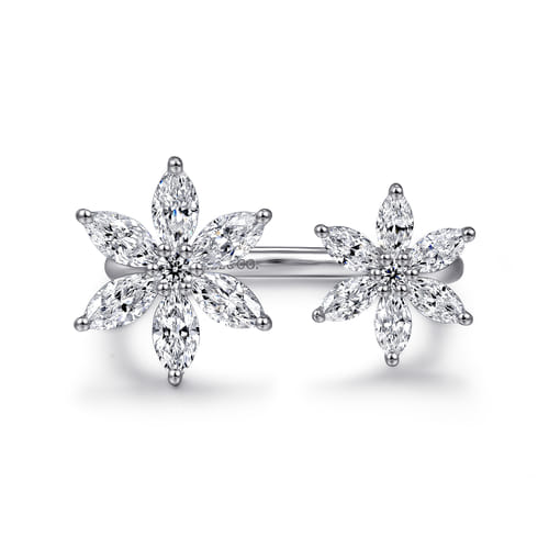 18K White Gold Diamond Floral Open Ladies Ring