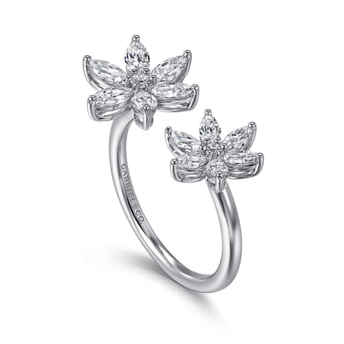 18K White Gold Diamond Floral Open Ladies Ring
