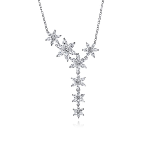 18K White Gold Diamond Floral Y Knots Necklace
