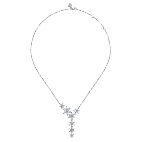 18K White Gold Diamond Floral Y Knots Necklace angle 2