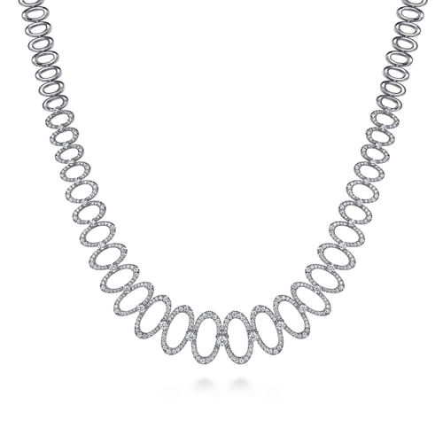 18K White Gold Diamond Oval Link Necklace
