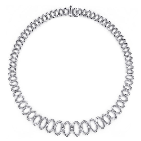 18K White Gold Diamond Oval Link Necklace angle 2 18K White Gold Diamond Oval Link Necklace angle 2