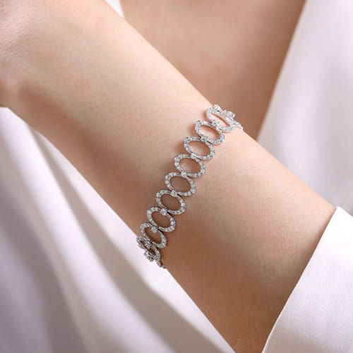 18K White Gold Diamond Oval LinkTennis Bracelet