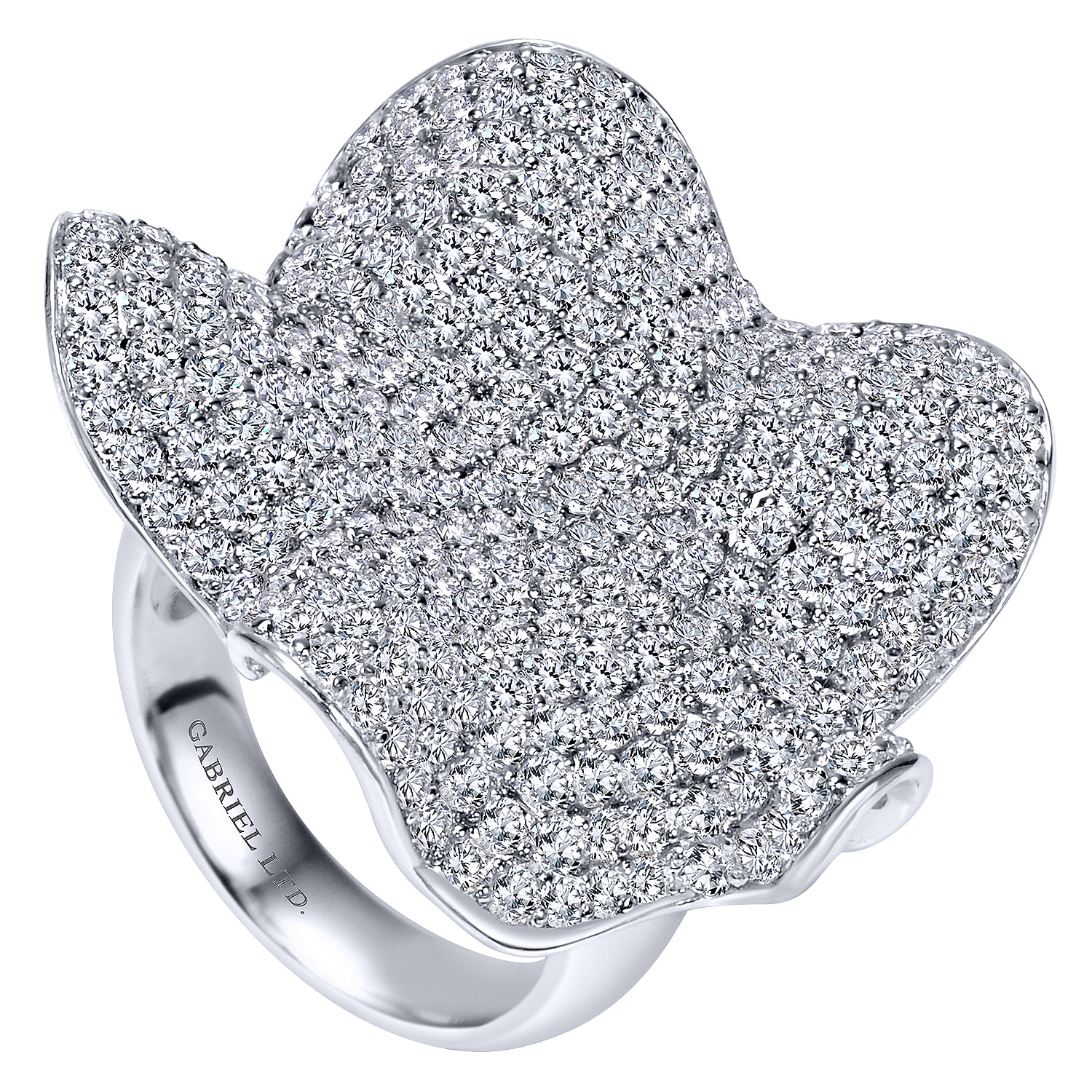 18K White Gold Diamond Pavé Asymmetrical Statement Ring