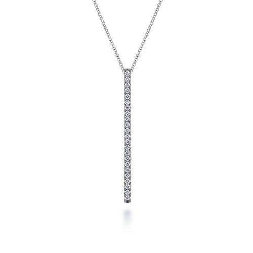 18K White Gold Diamond Pavé Bar Pendant Necklace
