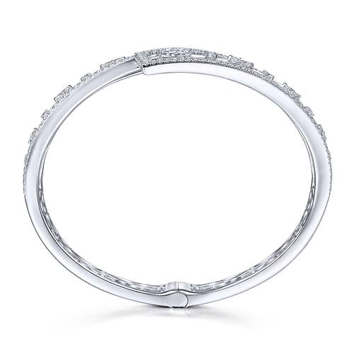 18K White Gold Diamond Pavé Bypass Bangle with Geometric Stations