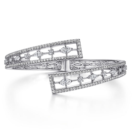 Gabriel - 18K White Gold Diamond Pavé Bypass Bangle with Geometric Stations