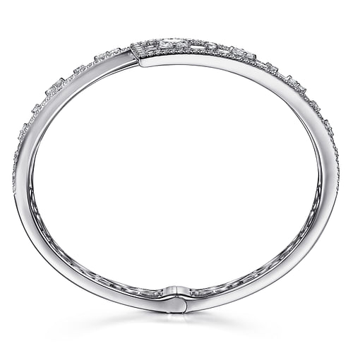 18K White Gold Diamond Pavé Bypass Bangle with Geometric Stations