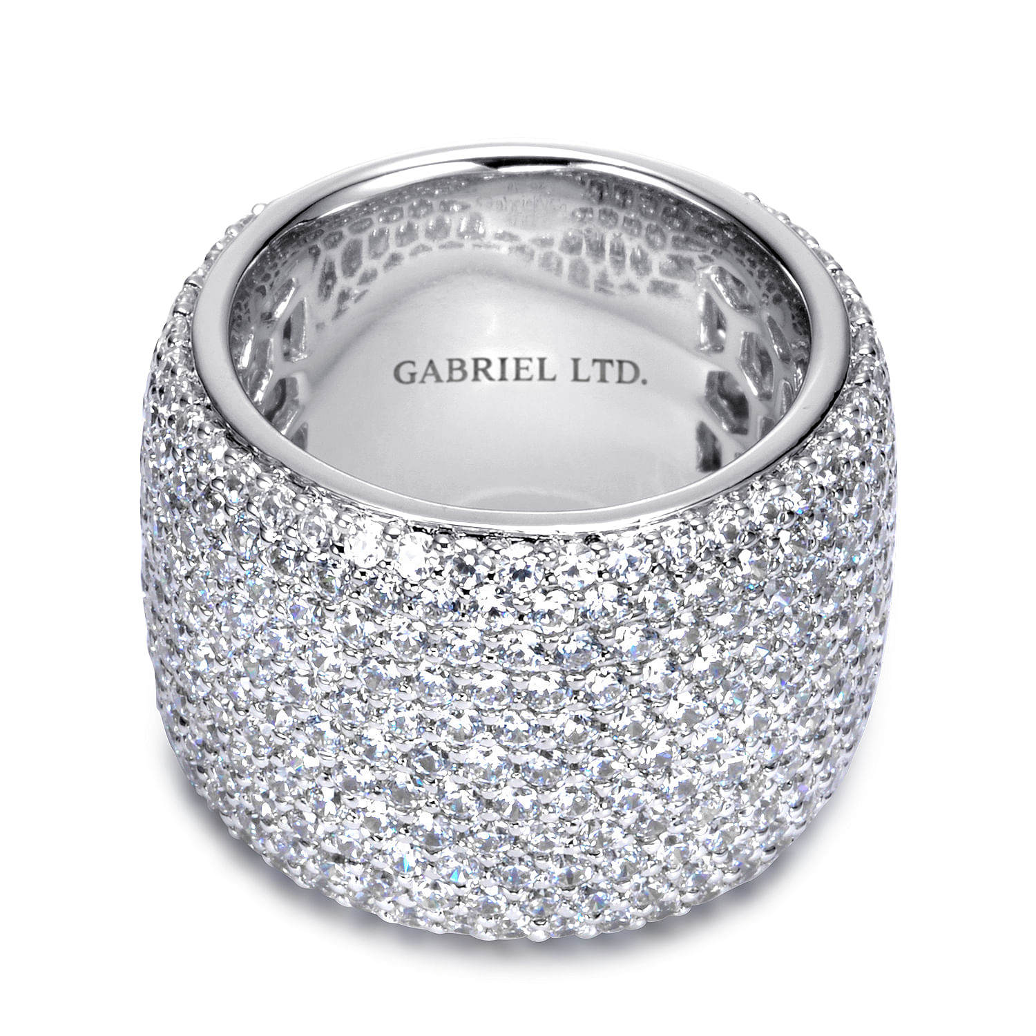 18K White Gold Diamond Pavé Domed Ring