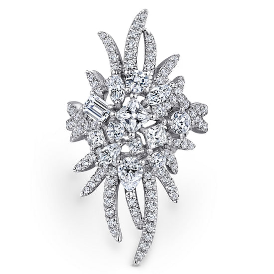 Gabriel - 18K White Gold Diamond Pavé Oval Sunburst Statement Ring