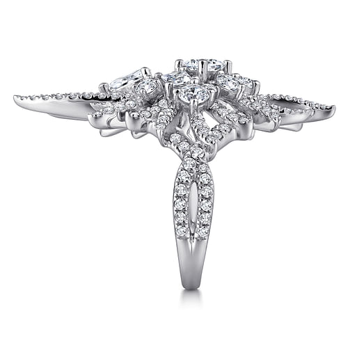 18K White Gold Diamond Pavé Oval Sunburst Statement Ring