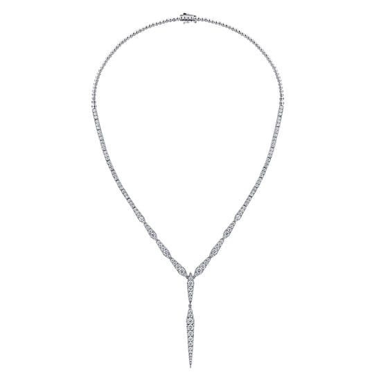 18K White Gold Diamond Spear Y Necklace angle 2 18K White Gold Diamond Spear Y Necklace angle 2