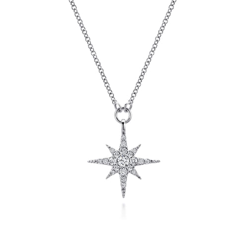 18K White Gold Diamond Starburst Pendant Necklace
