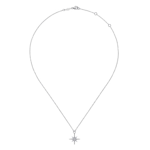18K White Gold Diamond Starburst Pendant Necklace