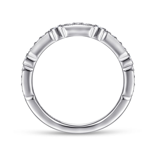 18K White Gold Diamond Station Stackable Anniversary Band with Milgrain