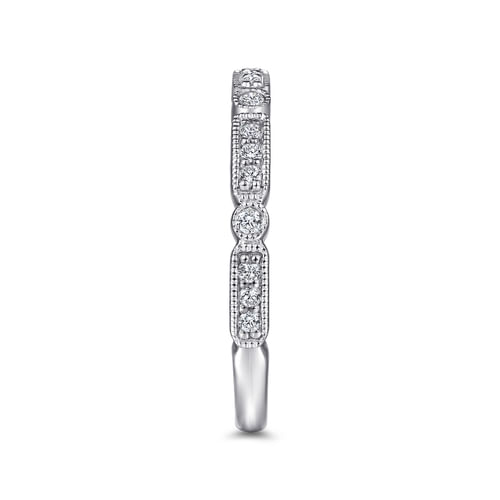 18K White Gold Diamond Station Stackable Anniversary Band with Milgrain
