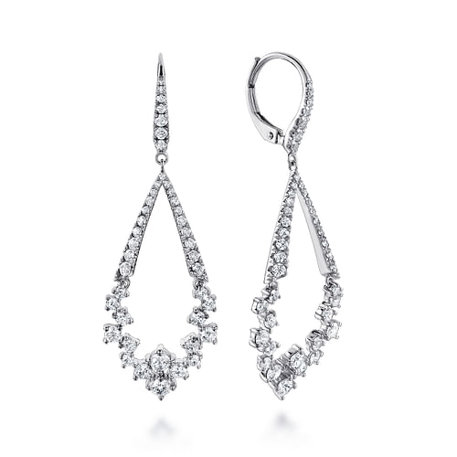 18K White Gold Diamond Teardrop Leverback Earrings