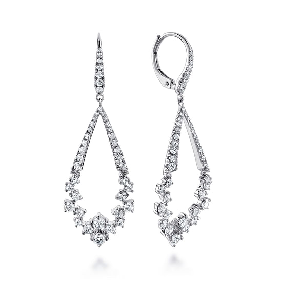 Gabriel - 18K White Gold Diamond Teardrop Leverback Earrings